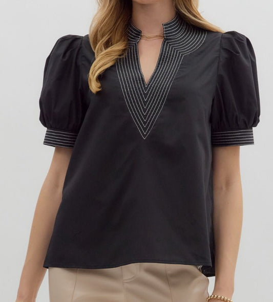 z   V-Neck Top with Contrast Accents