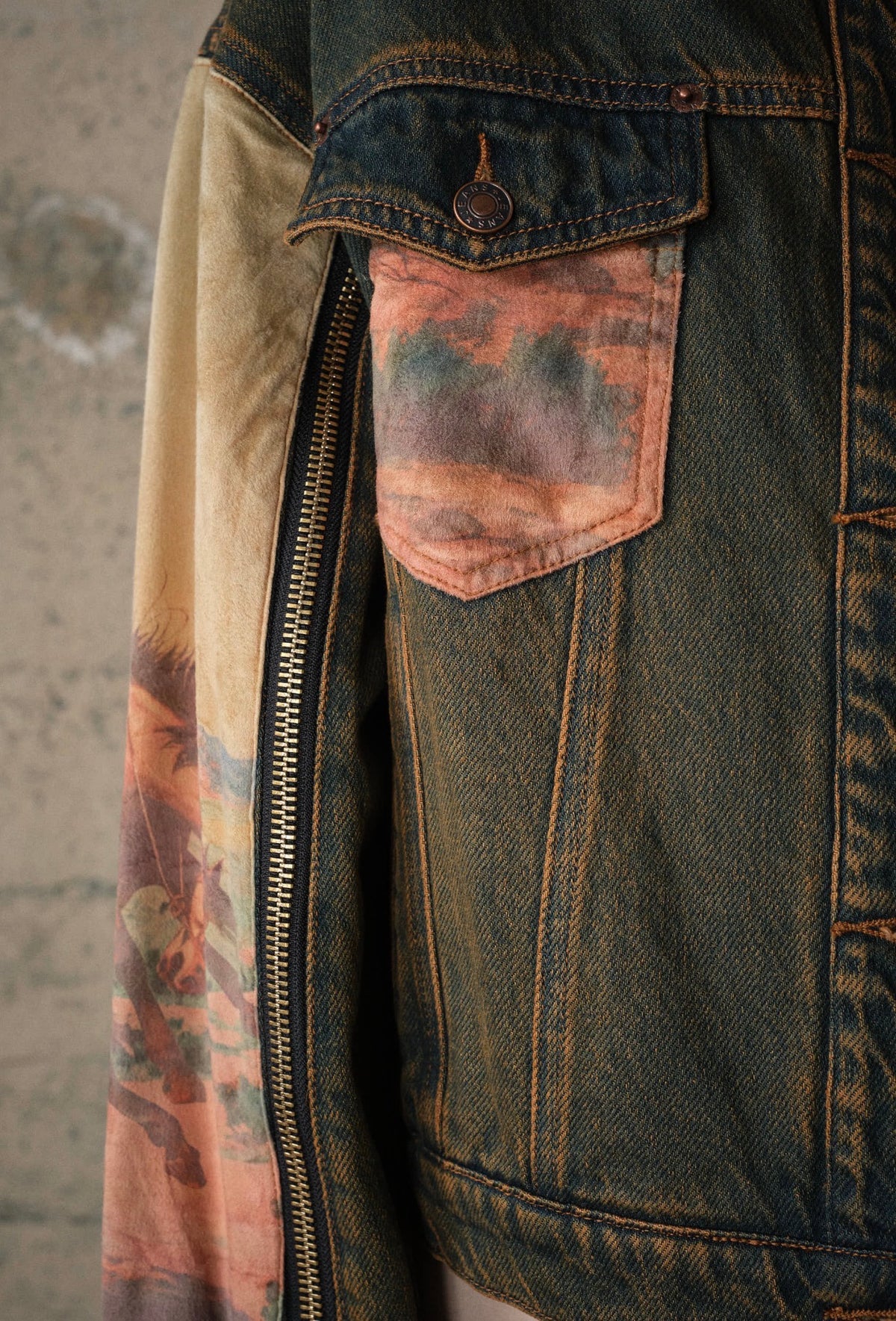 z   Western Print Mix Denim Jacket