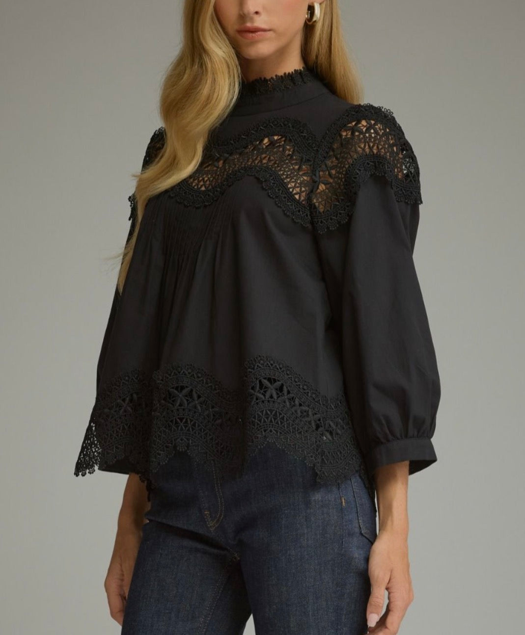 z   Fancy Black Lace Trim  Top