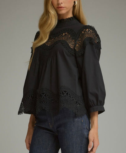 z   Fancy Black Lace Trim  Top