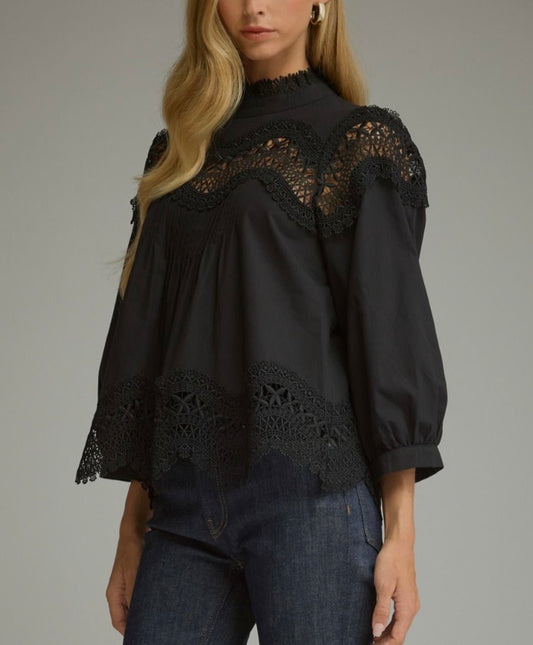 z   Fancy Black Lace Trim  Top