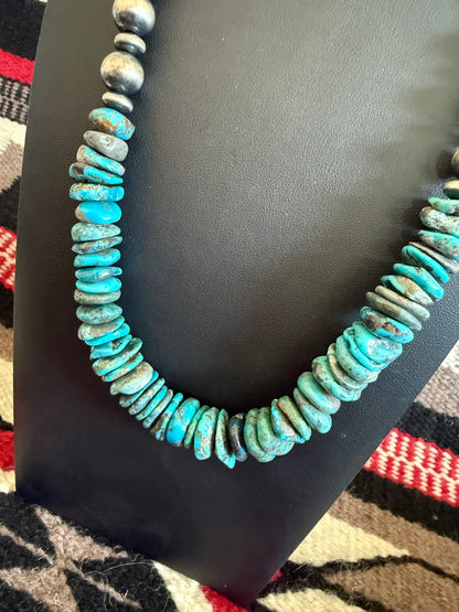 12mm Navajo Pearl Necklace with Saucers and Big Turquoise Chunks