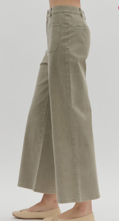 z   Solid Color High Waisted Wide Leg Pants