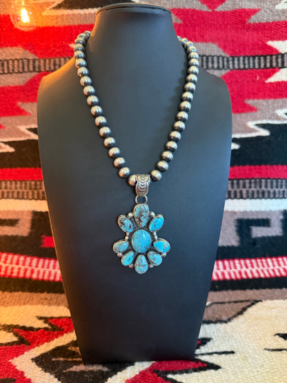 Sterling Silver and SS Prince Turquoise Cluster Pendant