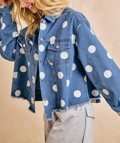 z   Polka Dot Denim Jacket