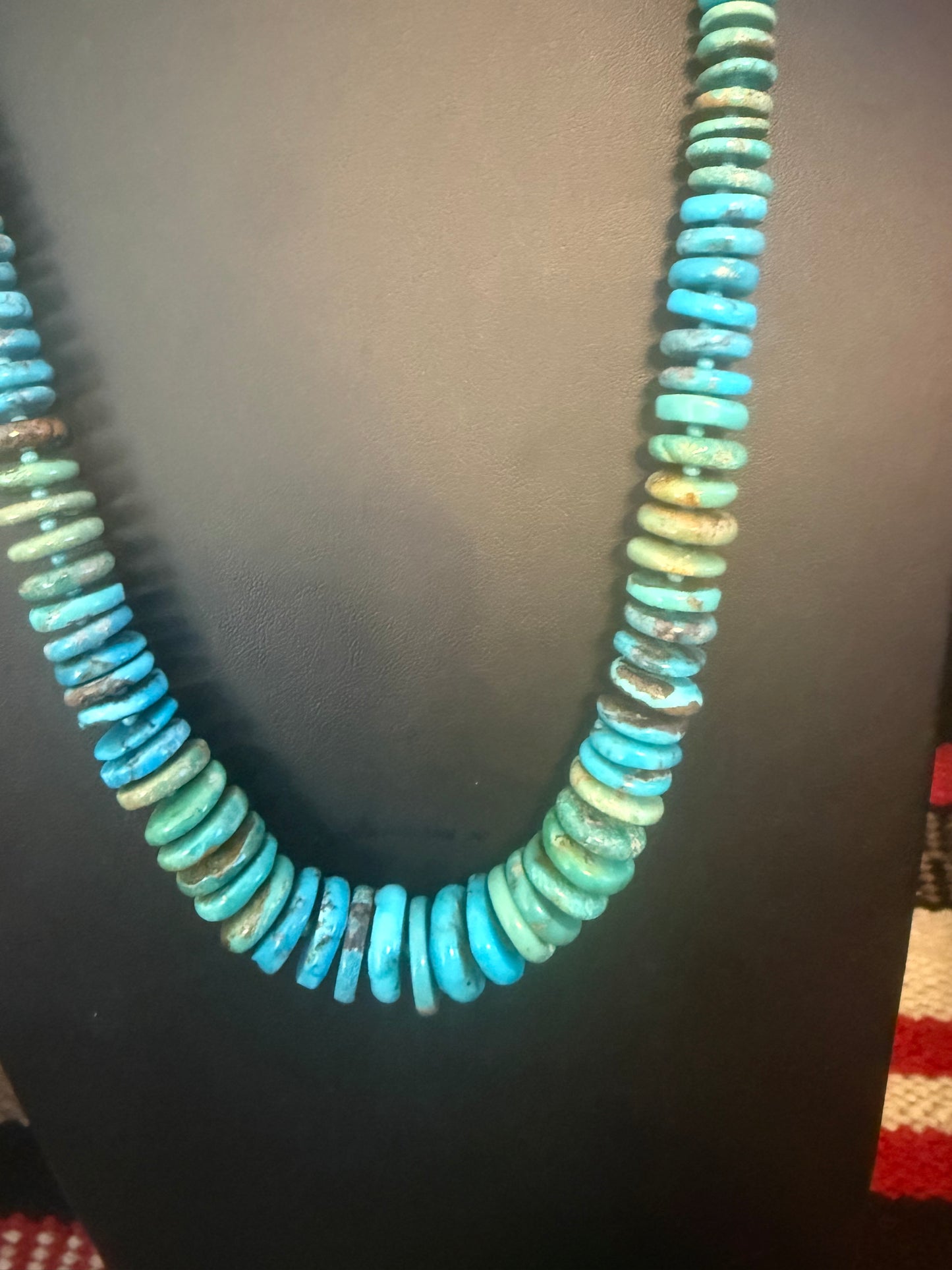 Kingman Turquoise Graduated Wafer Necklace 24" Long