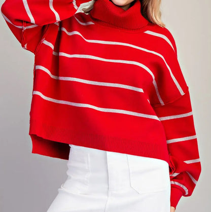z   Striped Turtle Neck Sweater