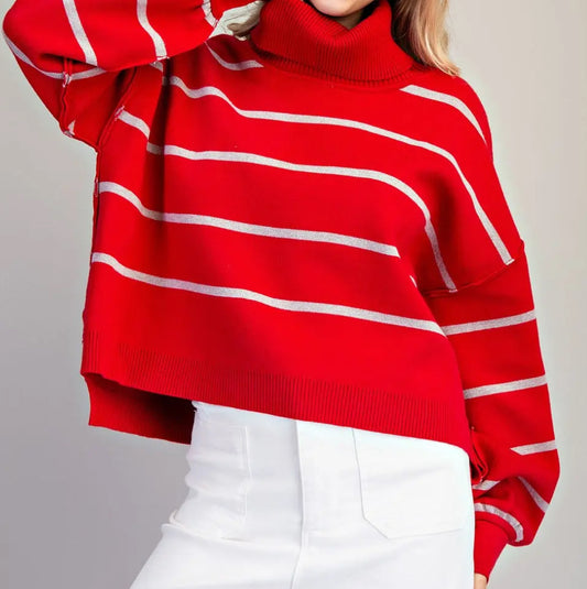 z   Striped Turtle Neck Sweater