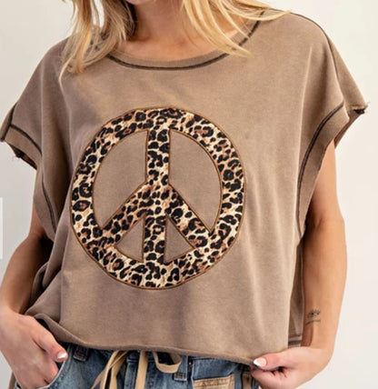z   Mineral Washed Leopard Peace Open Back Top