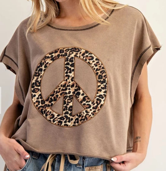 z   Mineral Washed Leopard Peace Open Back Top