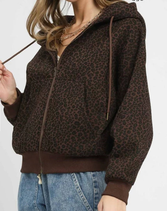 z   Leopard Print Zip-Up Hoodie