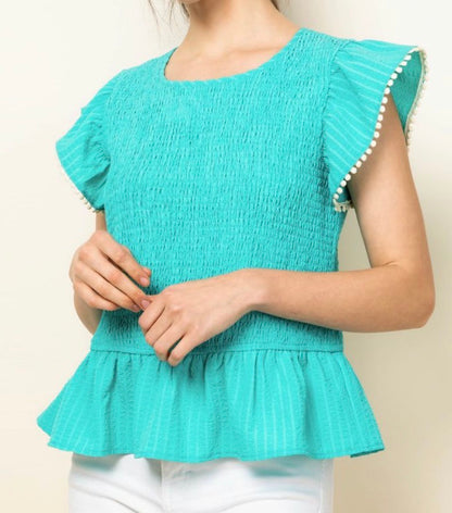 z   Smocked Flutter Sleeve Top