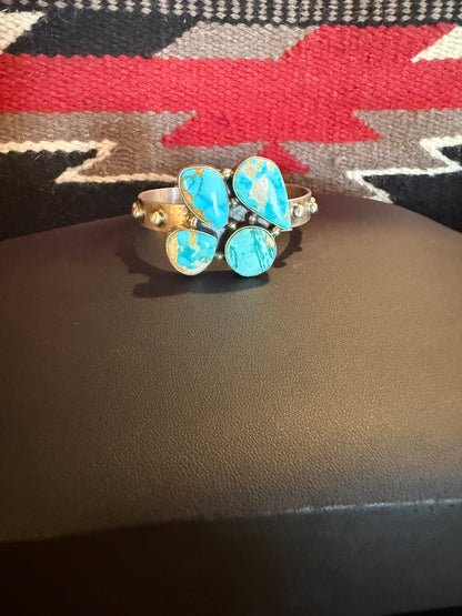 Sterling Silver Turquoise 4 Cluster Cuff