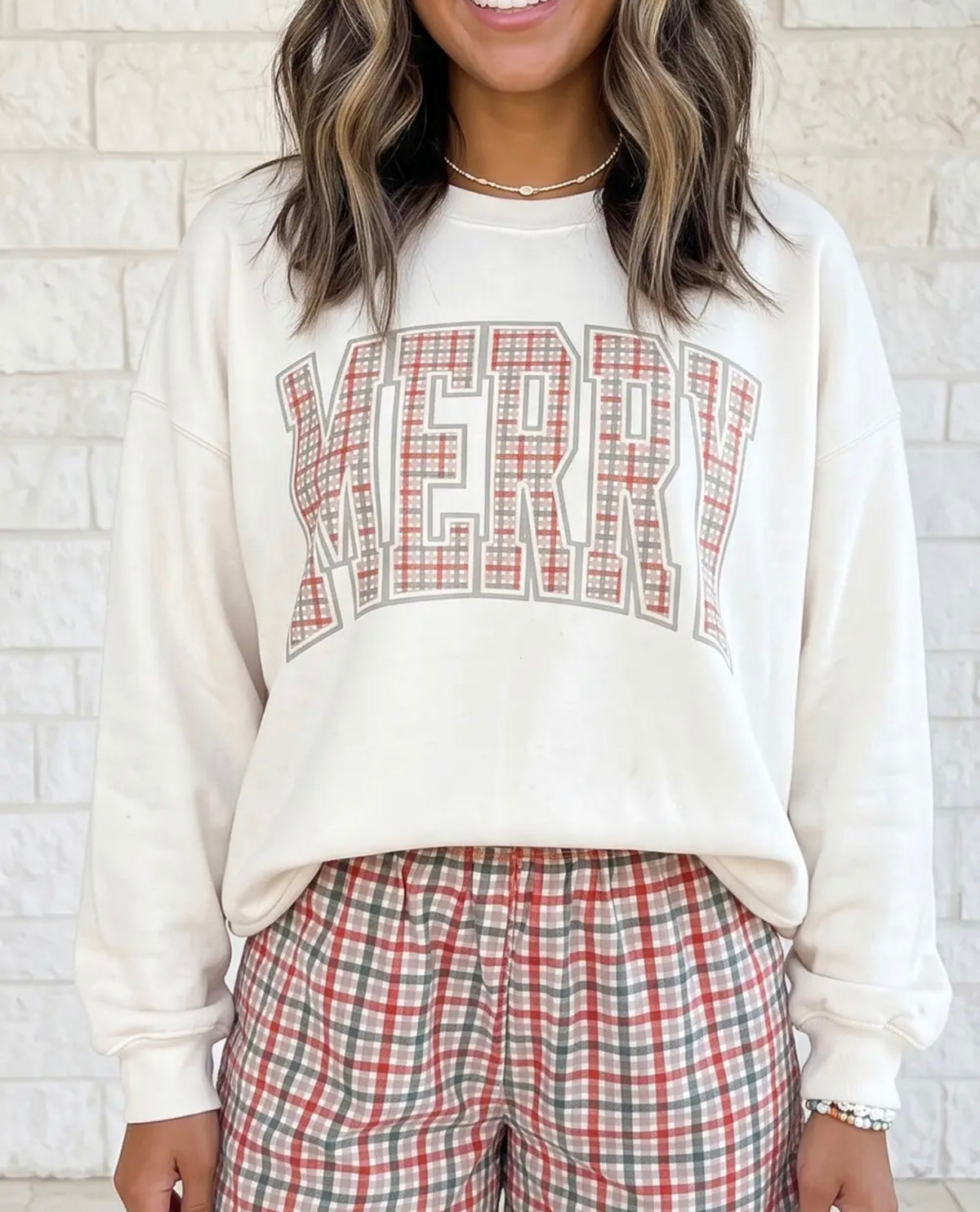 z   Merry Plaid Crewneck and Short Set