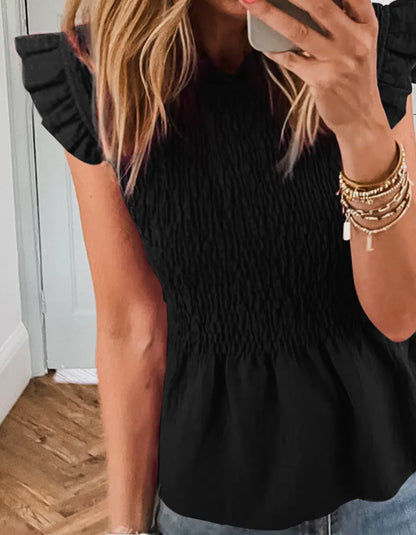 z   Smocked Ruffle Short Sleeve Top