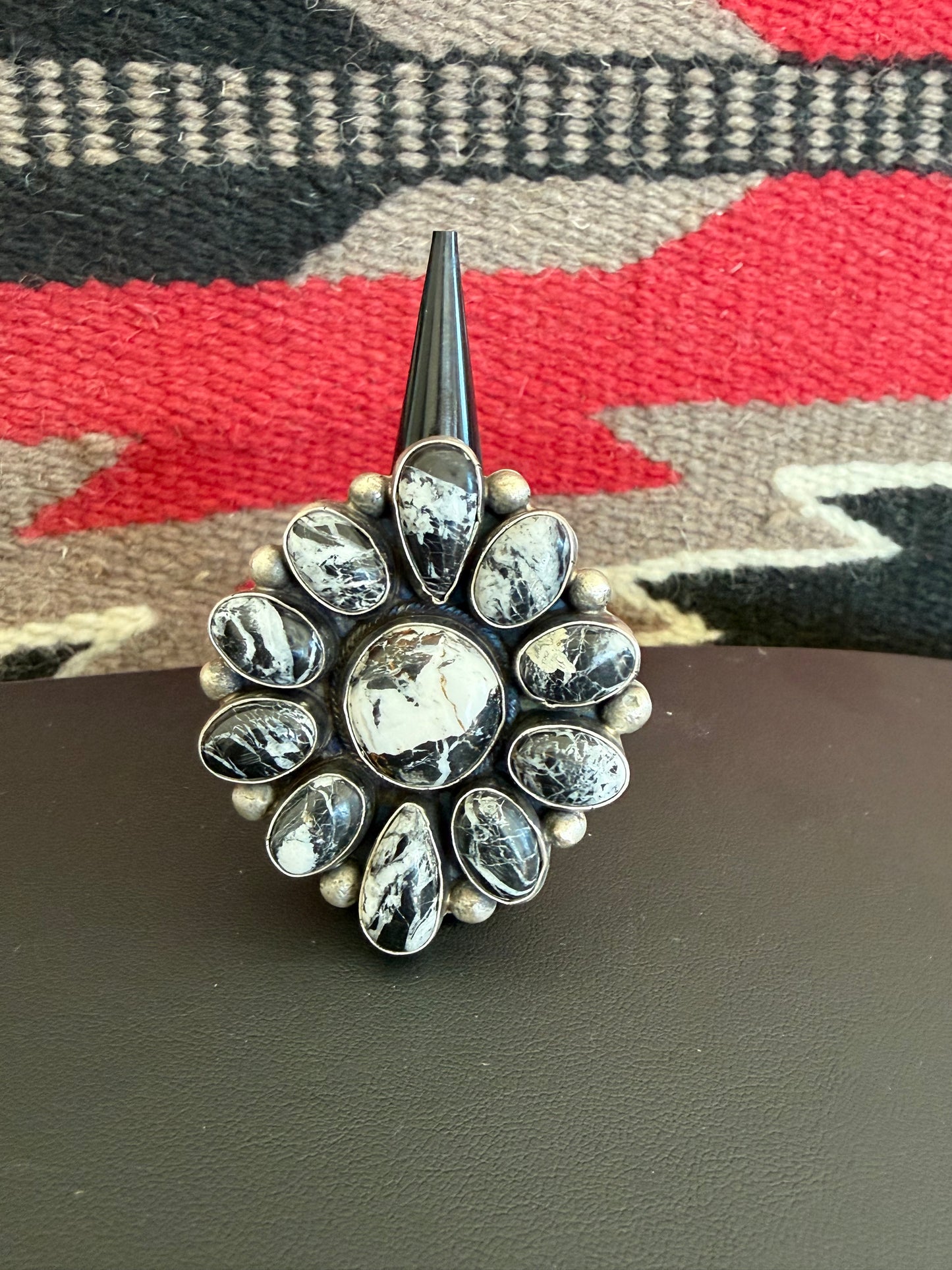 White Buffalo Cluster Ring By Bobby Johnson