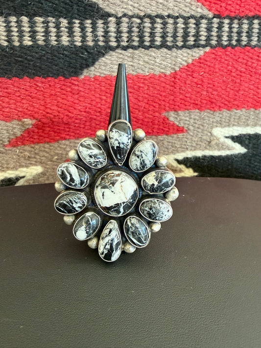 White Buffalo Cluster Ring By Bobby Johnson