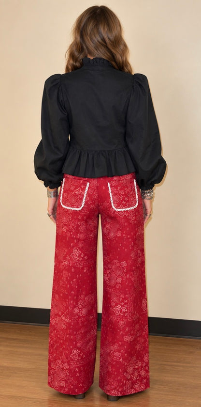 z   Red Bandana Frey Hem Wide Leg Jeans