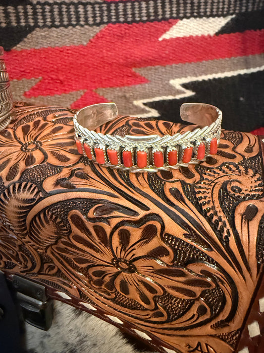 Sterling Silver and Coral Cuff   By Anthony Brown