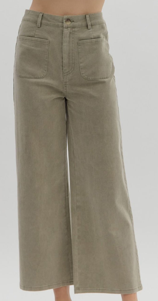 z   Solid Color High Waisted Wide Leg Pants