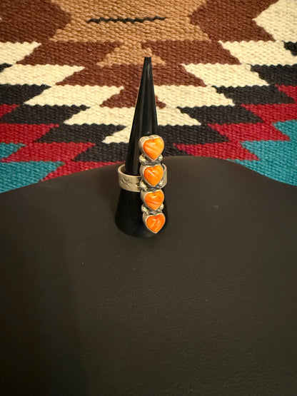 Sterling Silver and Orange Spiny Heart Ring