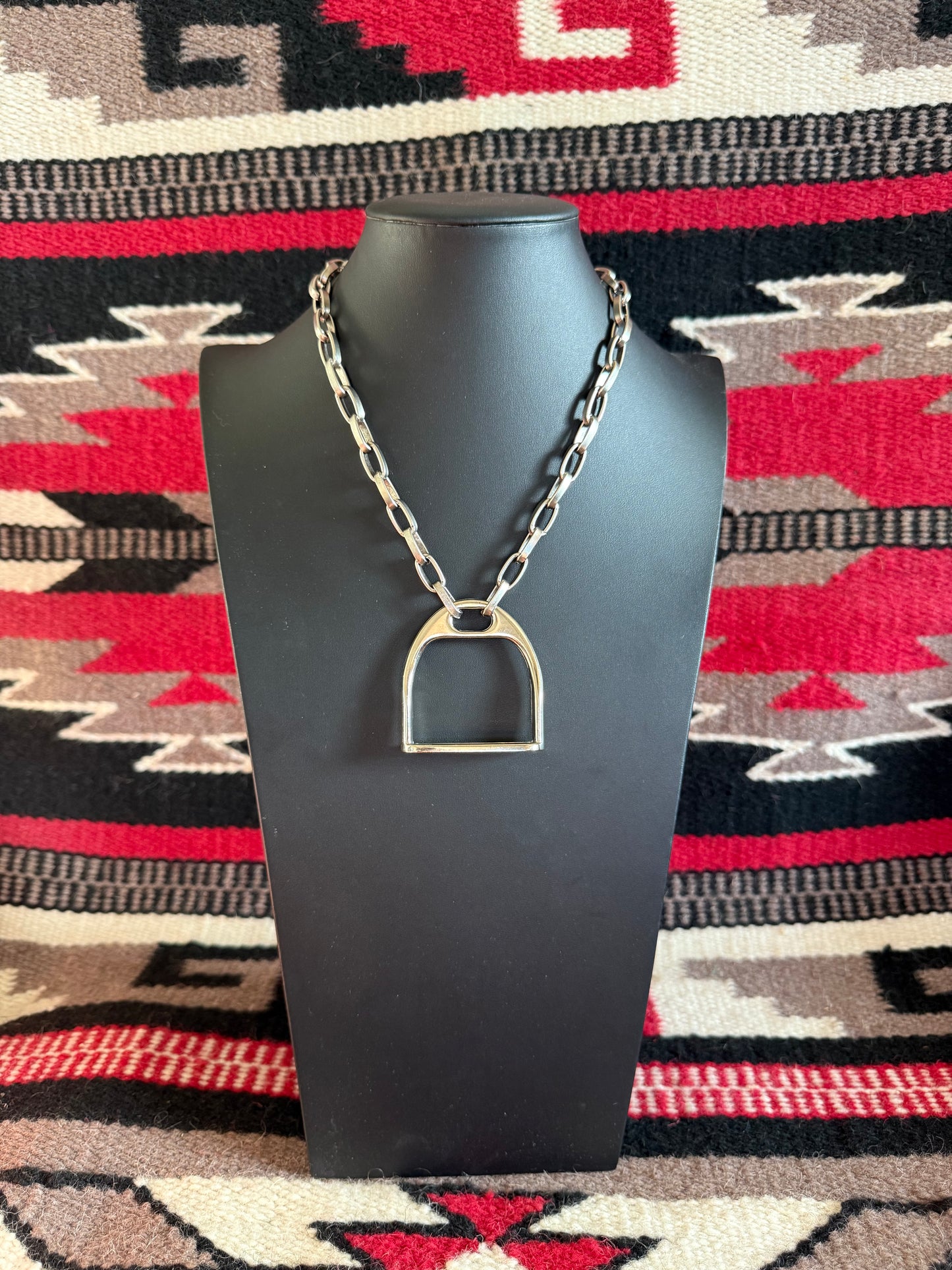 v2   Extra Large Silver Stirrup on Link Chain Necklace 22" Long