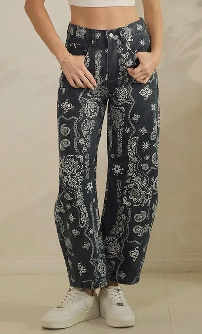 z   Paisley Printed Denim Pants