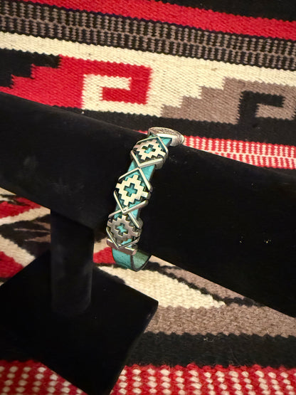 LI   Southwest Rhombus Turquoise Leather Bracelet