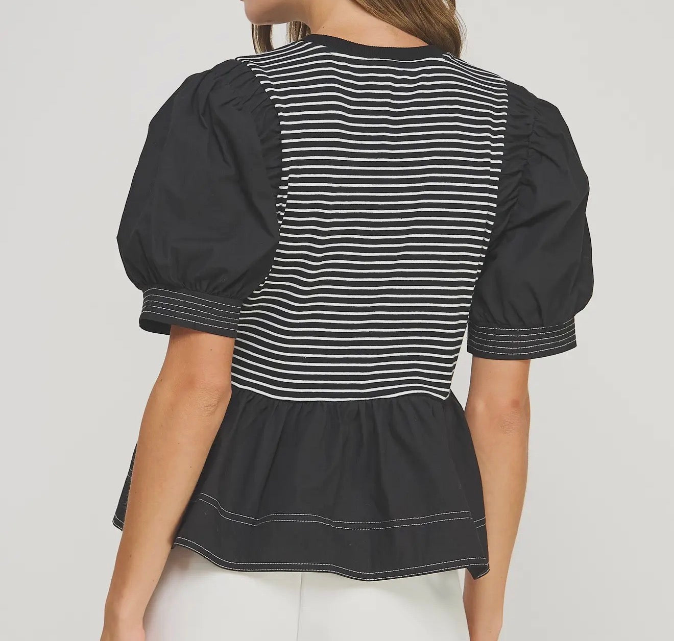 z   Poplin Contrast Striped Top