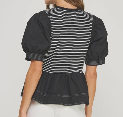 z   Poplin Contrast Striped Top