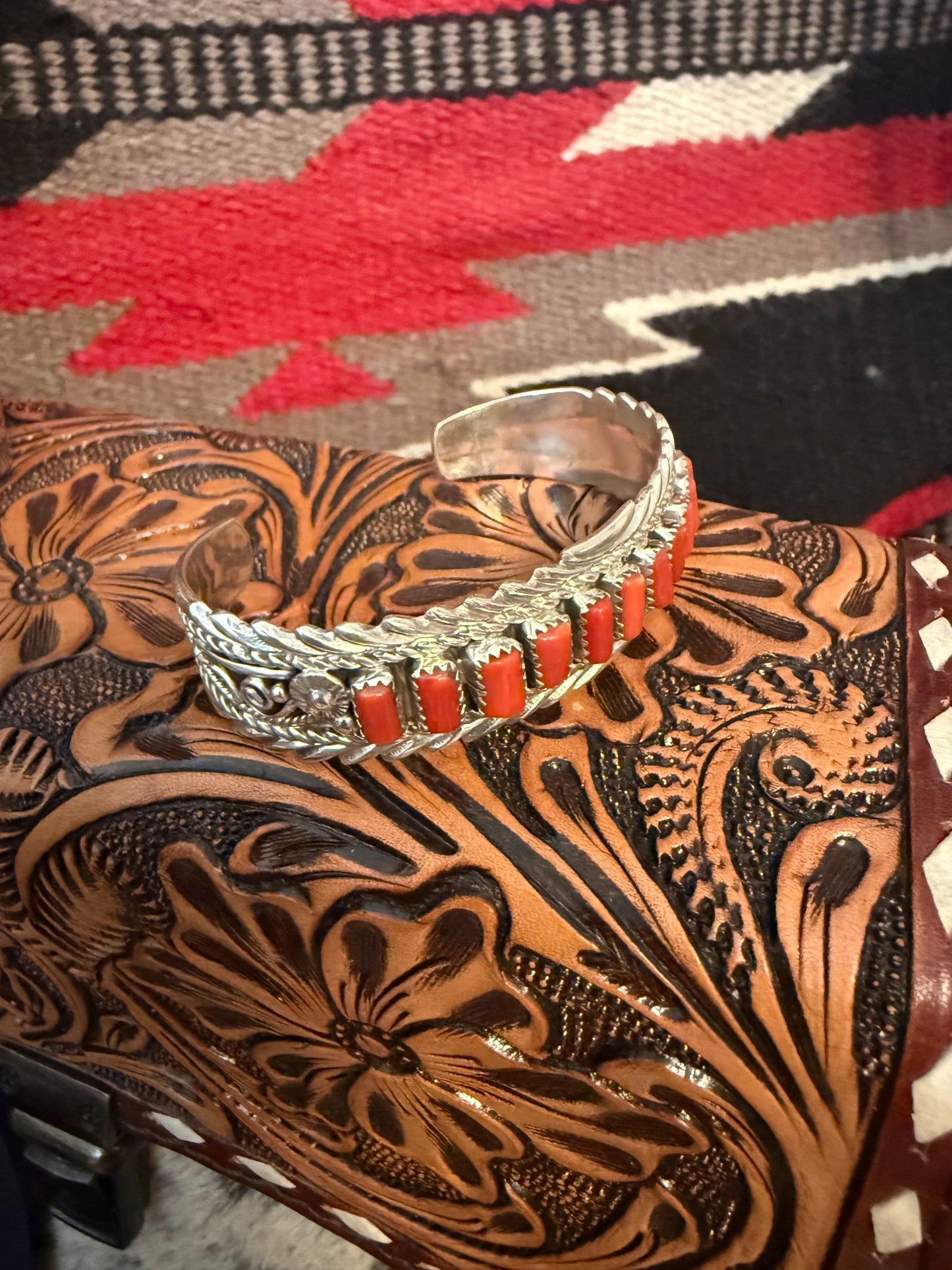 Sterling Silver and Coral Cuff   By Anthony Brown