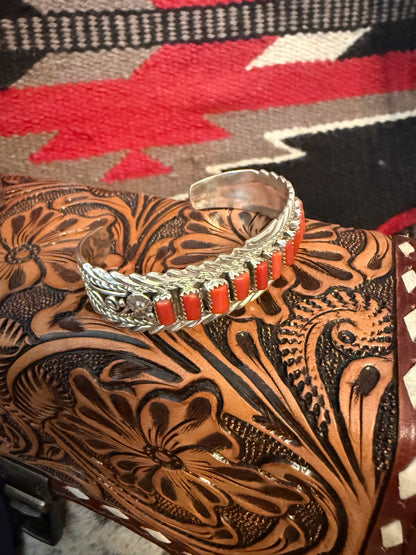 Sterling Silver and Coral Cuff   By Anthony Brown