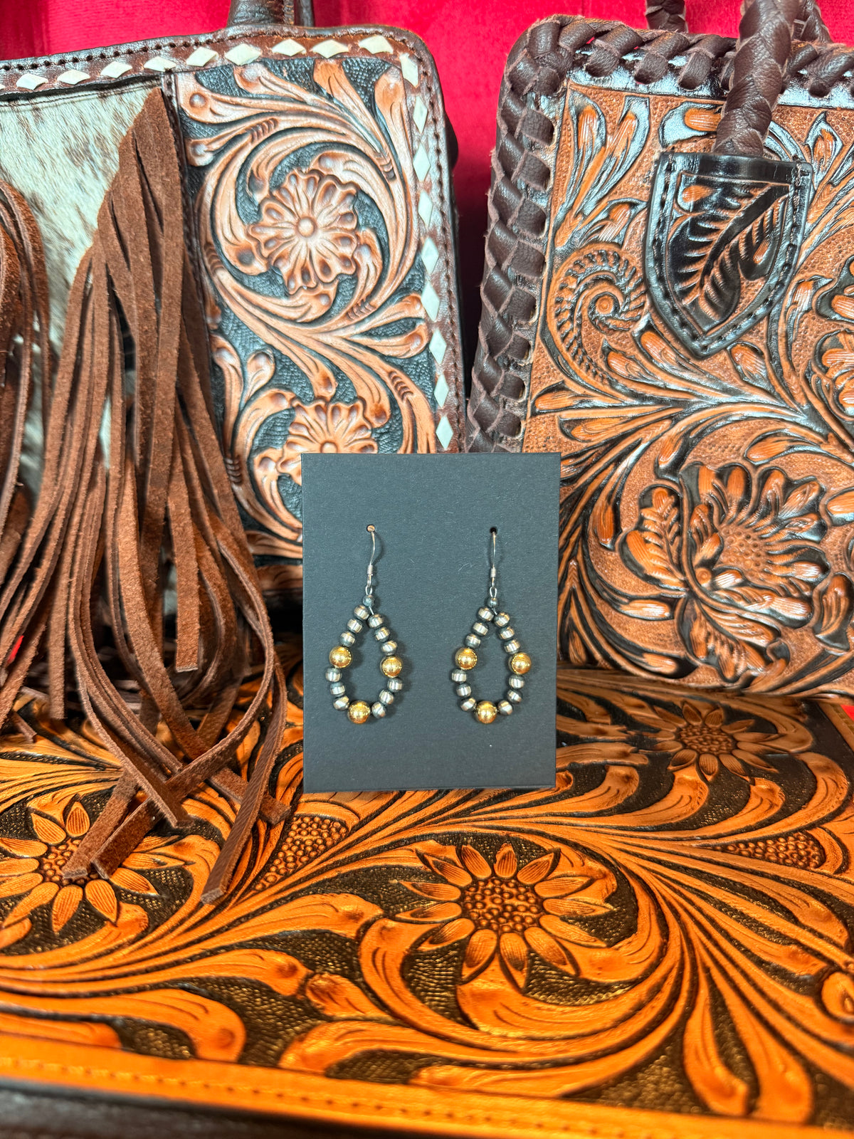 Small Sterling Silver Navajo Pearl and Gold Earrings