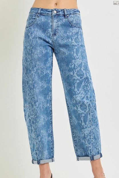 z   Python Denim Barrel Jeans