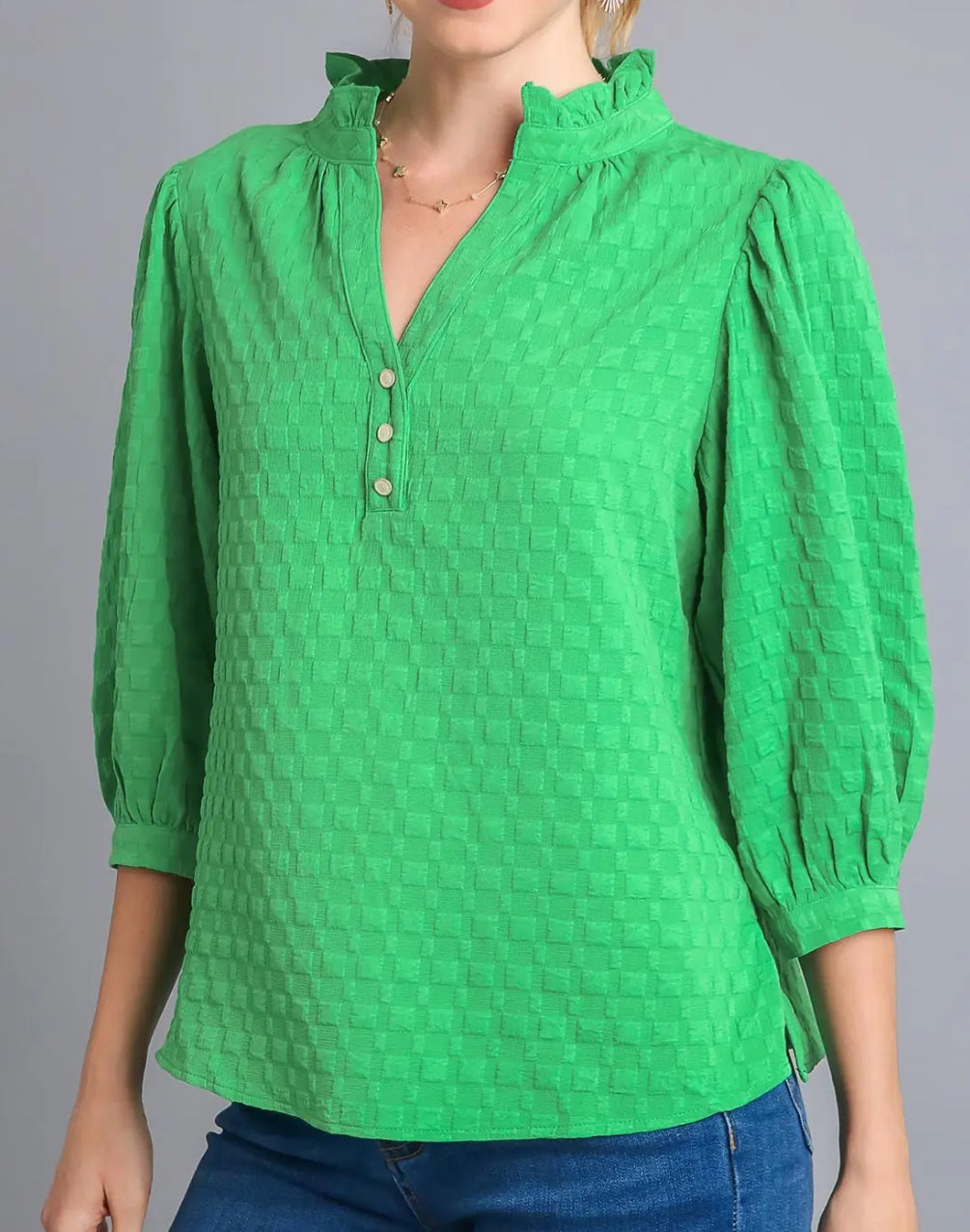 z   Textured Fabric V-Notched Top