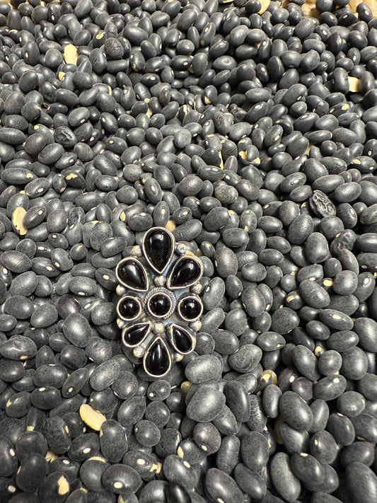 Sterling Silver Black Onyx Cluster Ring