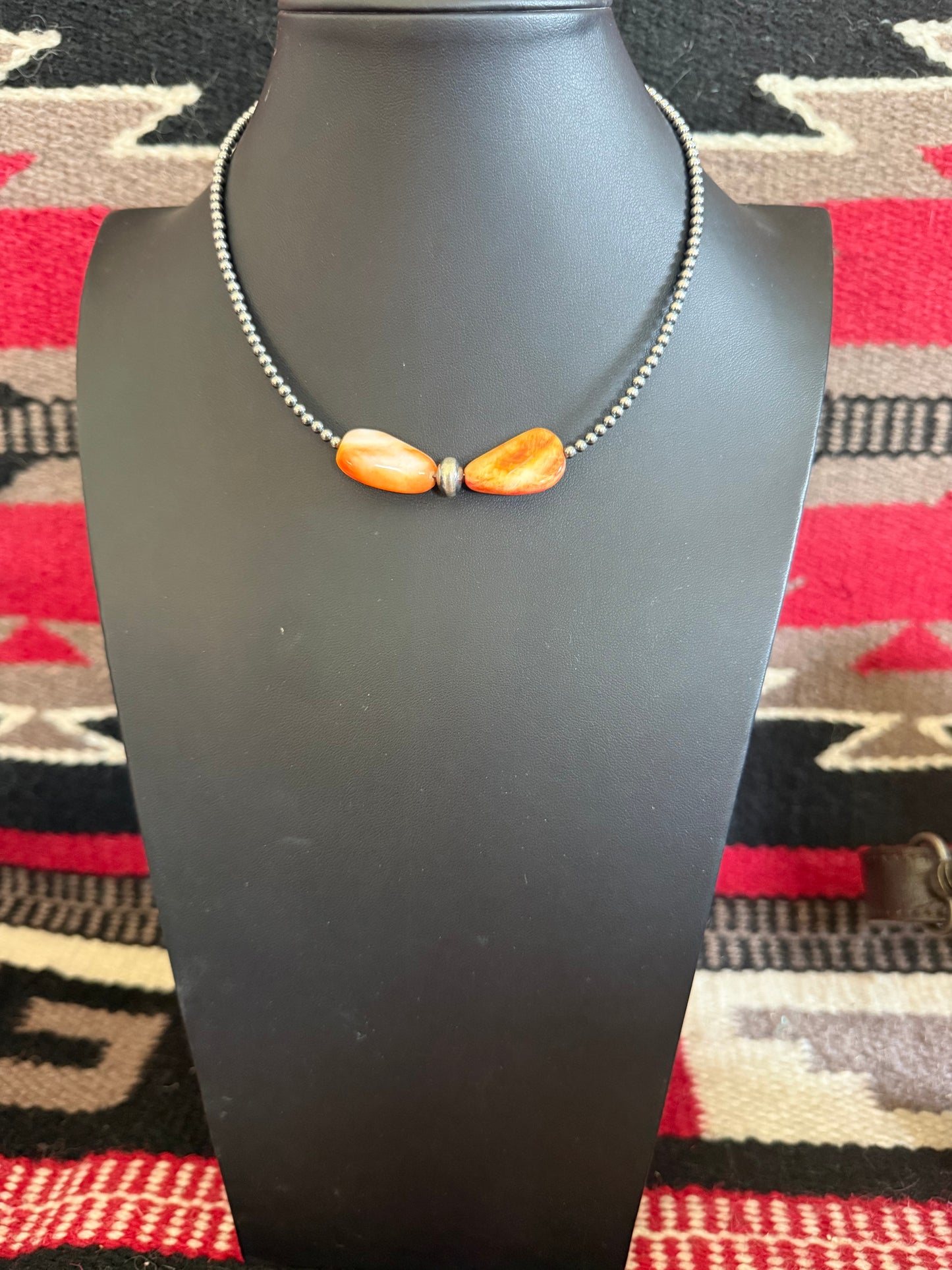 14" Spiny Oyster & Sterling Silver Pearl Choker