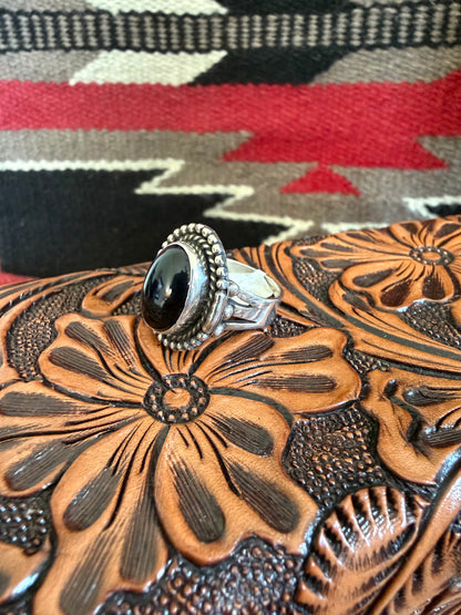 Single Black Onyx Stone Ring By Linda Yazzie