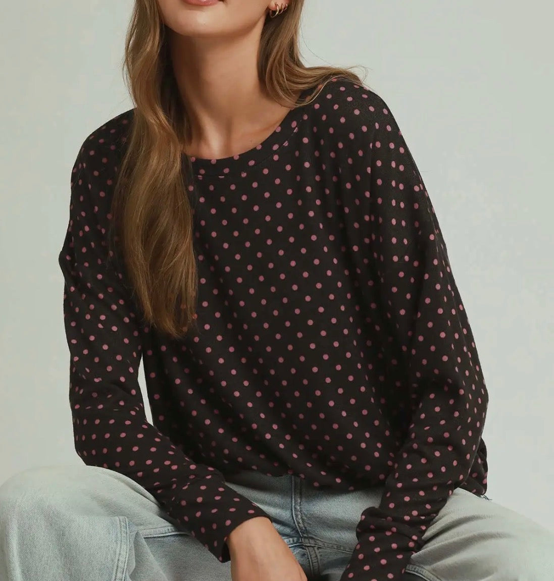 z   Polka Dot Bubble Hem Ash Top