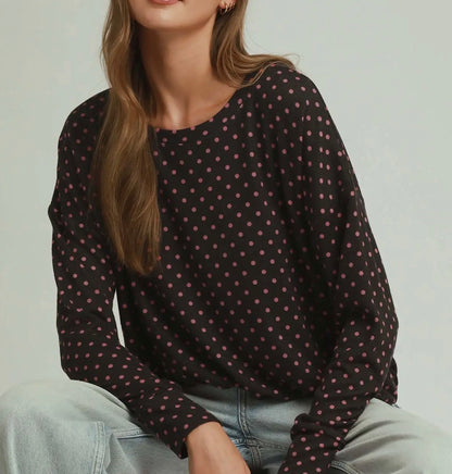 z   Polka Dot Bubble Hem Ash Top
