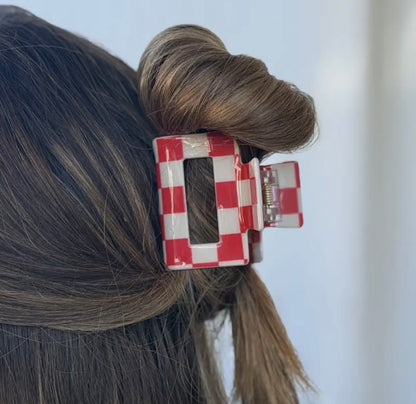 Mini Checked Funky Red Clip