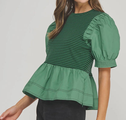 z   Poplin Contrast Striped Top