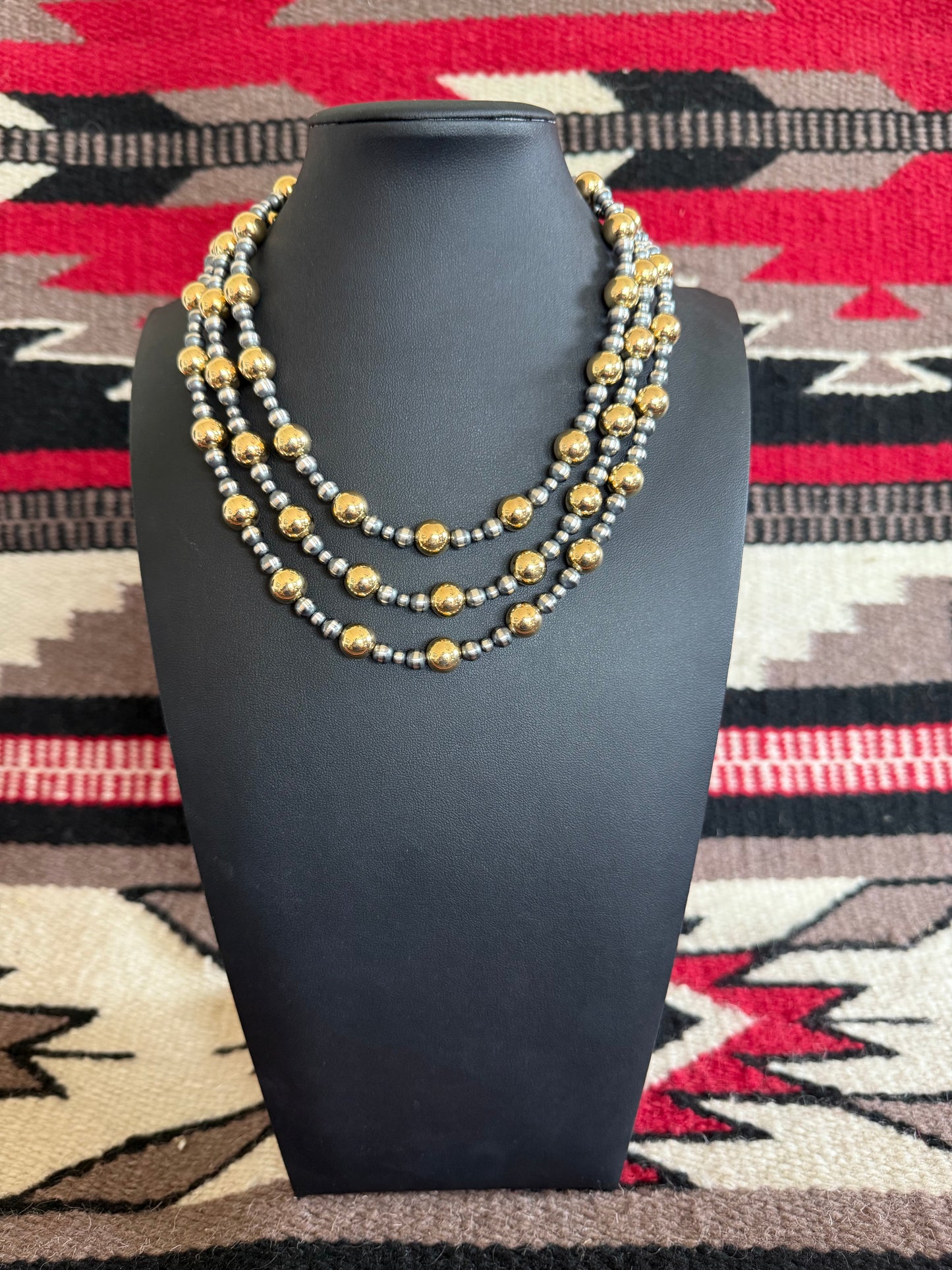 Style 6 Sterling Silver Navajo Pearl and Gold Necklace 20" Long