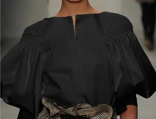 z   Puff Sleeves Buttoned Solid Color Blouse