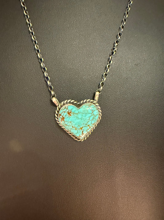 Sterling Silver and #8 Turquoise Heart Pendant on Link Chain