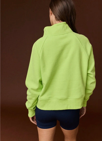 z   Lime Green Mock Neck Pullover