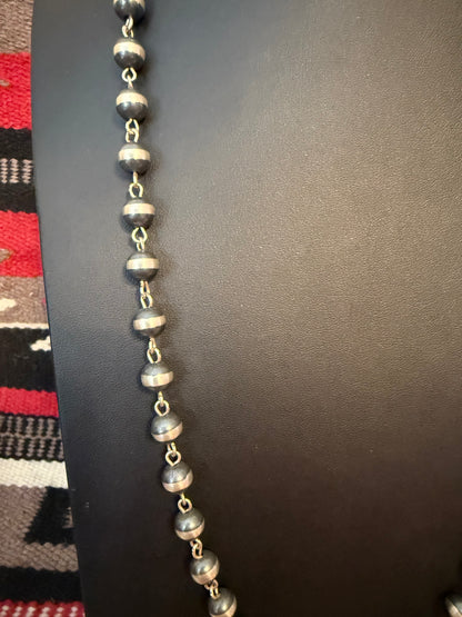 8mm Sterling Silver Navajo Pearl link Chain Necklace 30" Long