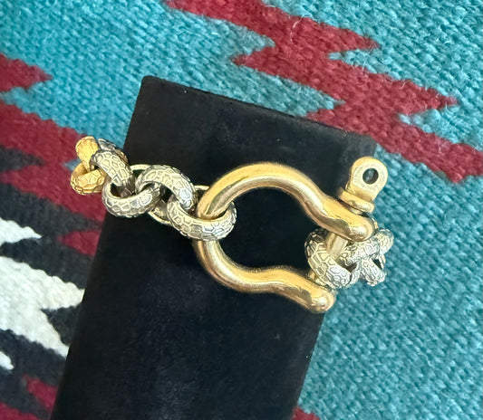 v2   Single Shackle Silver and 18K Gold Plated Bracelet
