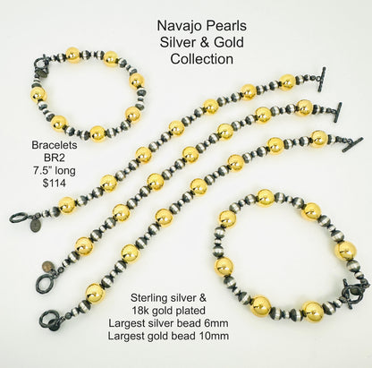 Style BR2  Sterling Silver Navajo Pearl and Gold Bracelet