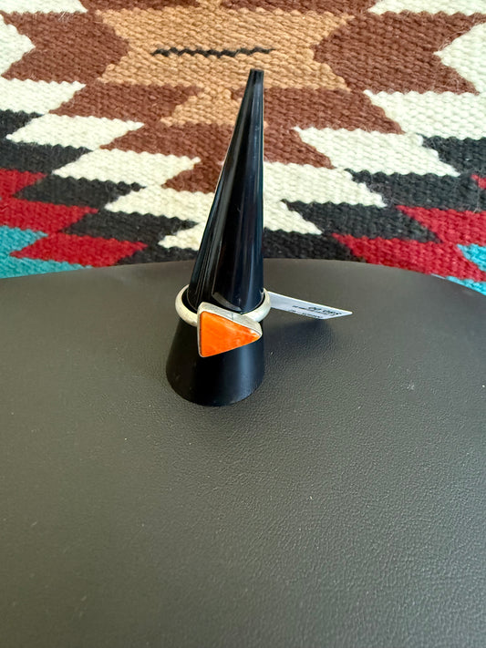 Sterling Silver and Orange Spiny Ring Size 8 1/2